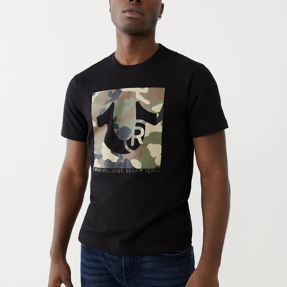 🔥True Religion box trademark crew T-shirt black; Camo
